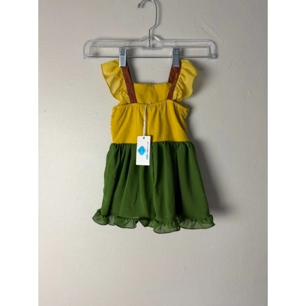 Evies Closet Toddler Girls Yellow Green Ruffle Crossover Boutique Dress Size 2